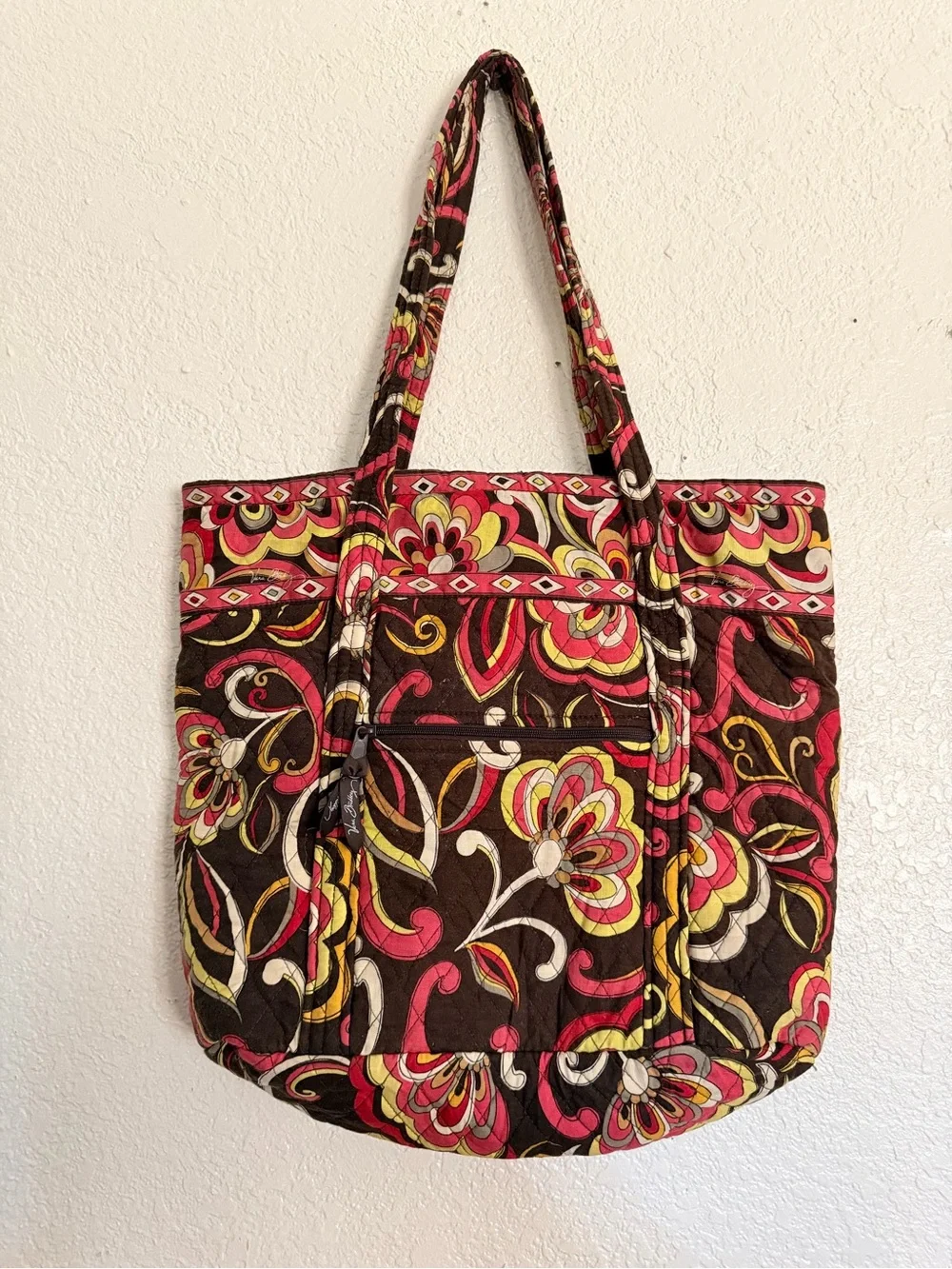 Vera Bradley Quilted Floral Tote in Brown, Red & Yellow